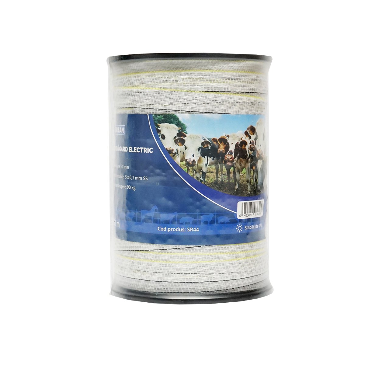 Rola banda alb-galben-negru, latime 20mm 5x0.3mm SS lungime 200m gard electric Baisan